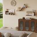 Sttoraboks Floating Wall Shelves Set of 3, Metal Mounted Shelf with Unique Design, Bookshelf for Storage & Display in Bathroom, Bedroom, Kitchen, Living Room, Brown Home Decor