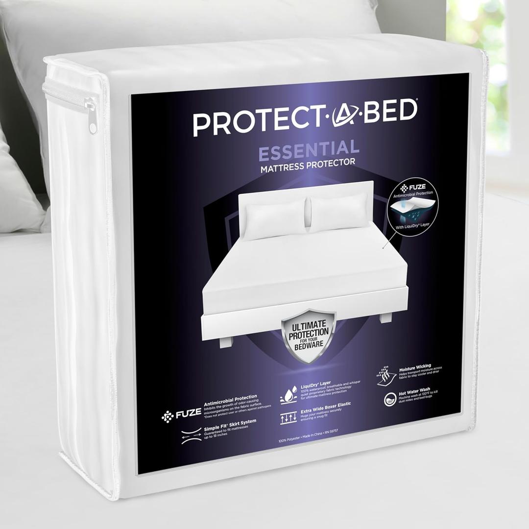 Protect-A-Bed Essential Mattress Protector King, Dust Mite Resistant, Noiseless and Odor-Resistant Mattress Cover, 100% Waterproof Top, Machine Washable, Fits 11"-18" Mattresses