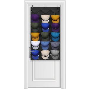 Dofilachy Hat Rack - Hat Organizer - Hat Racks for Baseball Caps, Visible Hat Holder - Baseball Hat Rack for Wall Door with 3 Hooks, 18 Deep Pockets(Black, Medium)