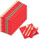 Nervure 400PCS Pre Rolled Gold Plastic Silverware Sets - Heavy Duty Gold Cutlery - Include 100 Pack Wrapped Disposable Utensils with Red Napkins for Christmas & Party & Wedding