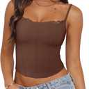 PINKMSTYLE Womens Bustier Corset Tops Spaghetti Strap Camisole Tank Tops Y2K Date Night Going Out Outfits (Brown, M)