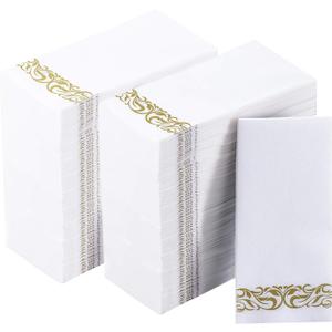 Vplus 400 Pack Paper Napkins Guest Towels Disposable Premium Quality 3-ply Dinner Napkins Disposable Soft, Absorbent, Perfect for Kitchen, Wedding, Parties, Dinners or Events (Gold), 400 Count