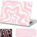 AKIT Compatible with MacBook Pro 16 inch Case 2025 2024-2021 M4 M3 M2 M1 Pro Max A3403 A3186 A2991 A2780 A2485, Unique Pattern Hard Shell Laptop Case+Screen Protector+Keyboard Cover, Pink Wave