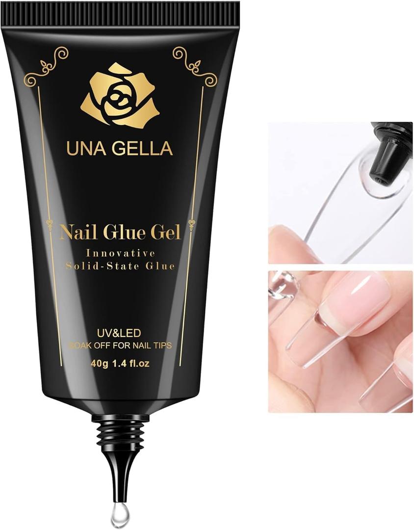 UNA GELLA Gel Nail Glue, Solid Nails Gl ue Gel 40g Lamp Curing Needed Soak Off G LUE Strong Nail G LUE G el for Acrylic Fake Nails Tips Extension Press On Nails for Gelly Tips