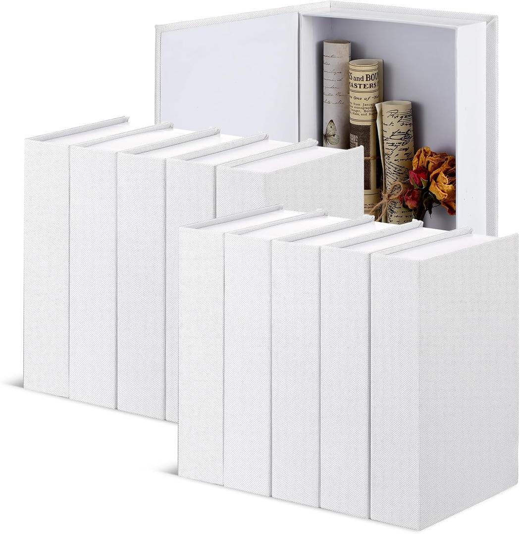 Geyoga 10 Pcs Faux Book Box Decorative Books Modern Linen Fake Books Decor for Coffee Table DIY Crafts Storage Home Bookshelf Cafe Hotel Decoration Display, 8.6 x 6.1 x 1.8 Inch (White)