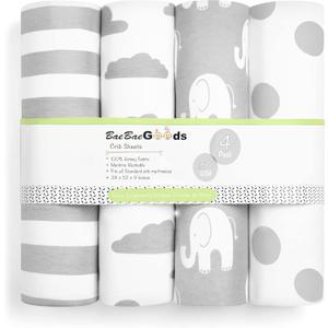 BaeBae Goods Premium Crib Sheets for Baby Boys and Girls, 3 Pack, Soft and Breathable Jersey Cotton Fitted Sheet Set, Grey and White, Cute Gender Neutral Nursery Mattress Bedding, Universal Fit