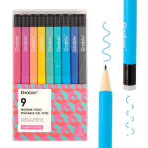 Grabie Erasable Gel Pens, 9 Colors Erasable Pens, Make Mistakes Disappear Colored Pens, Assorted Color Inks for Drawing Writing Planner,Gel Pens for Coloring