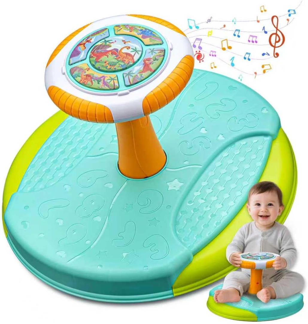 Dinosaur Sit and Spin Toys for Toddlers 1-3, 360 Toddler Spinning Seat with LED Lights and Music Christmas Birthday Gift for 1 2 3 Years Old Boys Sensory Toys Toddler Activities (Blue)