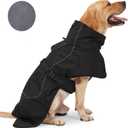 Barkworthies Dog Raincoat - Waterproof Winter Jacket with Velvet Inner, Reflective Strip, Black, XL