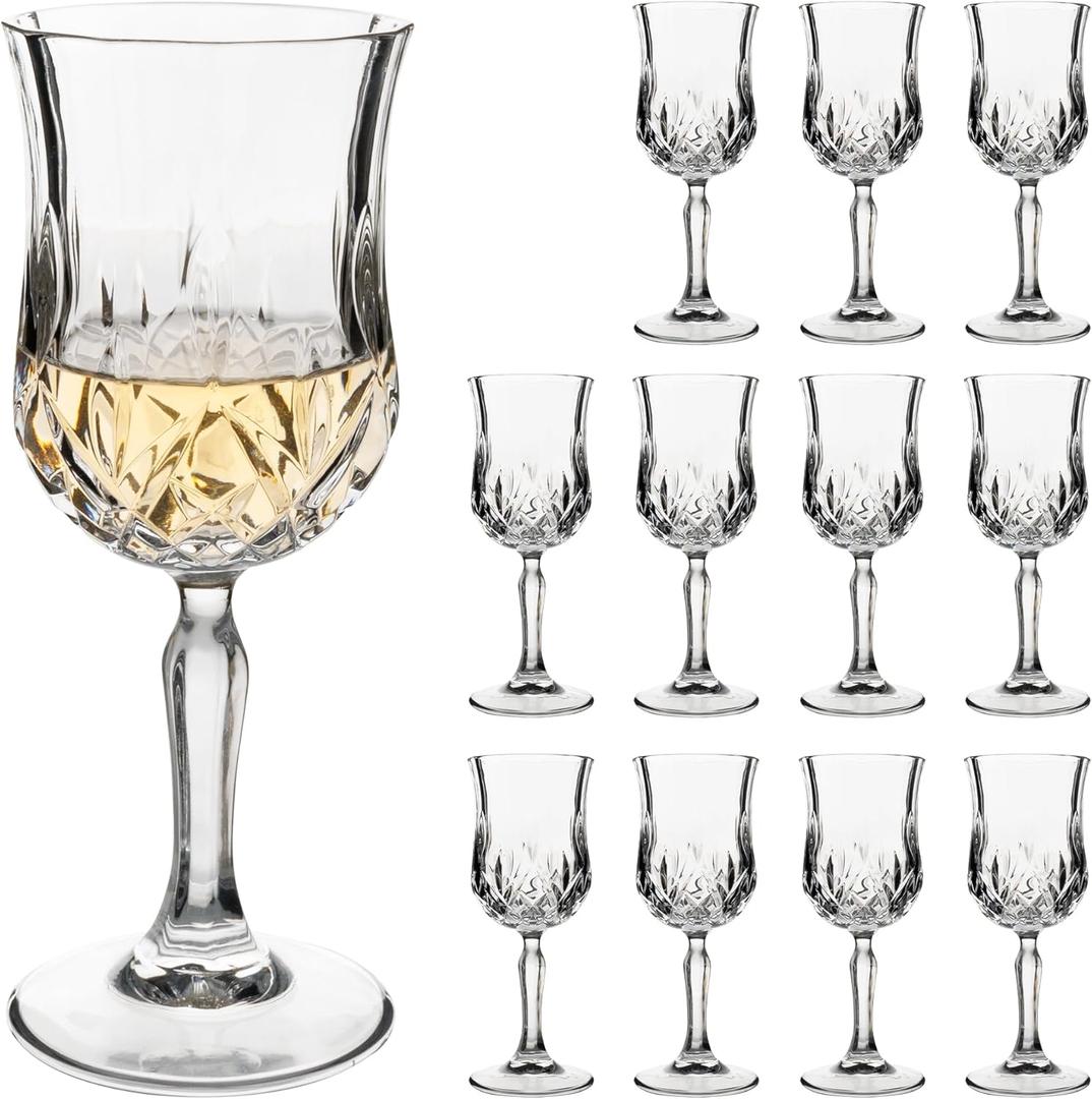YARYOUNG Wine Glasses Set of 12, 7.5Oz Crystal Clear Cordial Glasses with Stem, Vintage Embossed Cordial Glasses, Goblet Glassware for Wine, Whiskey, Liqueur, Perfect for Party, Wedding, Anniversary
