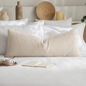 MIULEE Textured Boucle Throw Pillow Cover Beige Accent Solid Lumbar Pillow Case Decorative Soft Pack of 1 Couch Cushion Chair Sofa Bedroom Livingroom Home Decor, 36x14 Inch