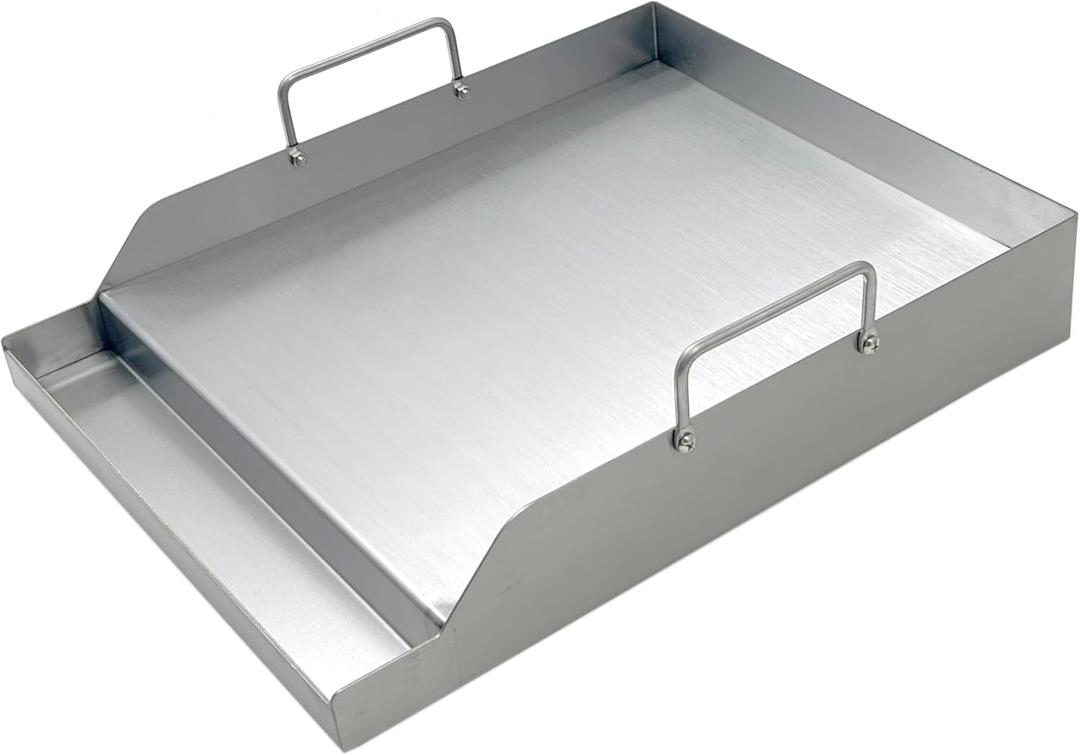 Direct Store Parts DS125 Stainless Steel BBQ Cooking Griddle, Universal Flat Top Griddle with 2 Handles for Most Gas Grills, W12.5"D16"H2.75", Heavy Duty Stainless Steel Griddle 1PC, Small Size