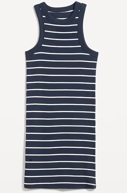 Fitted Striped Sleeveless Rib-Knit Mini Dress
 L