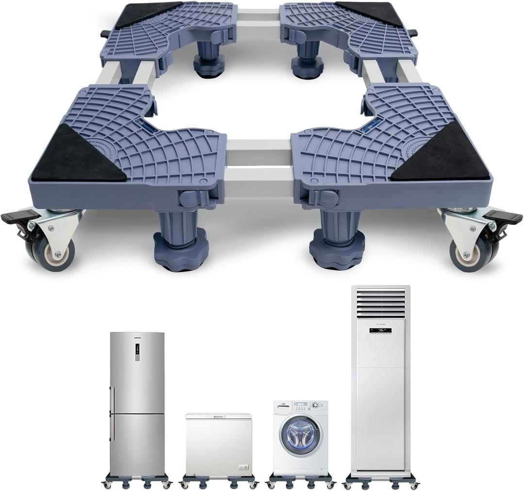 Washing Machine Stand with Wheels, Furniture Dolly with 8 Strong Feet, Adjustable Mini Fridge Stand Appliance Roller for Washer, Dryer, Refrigerator