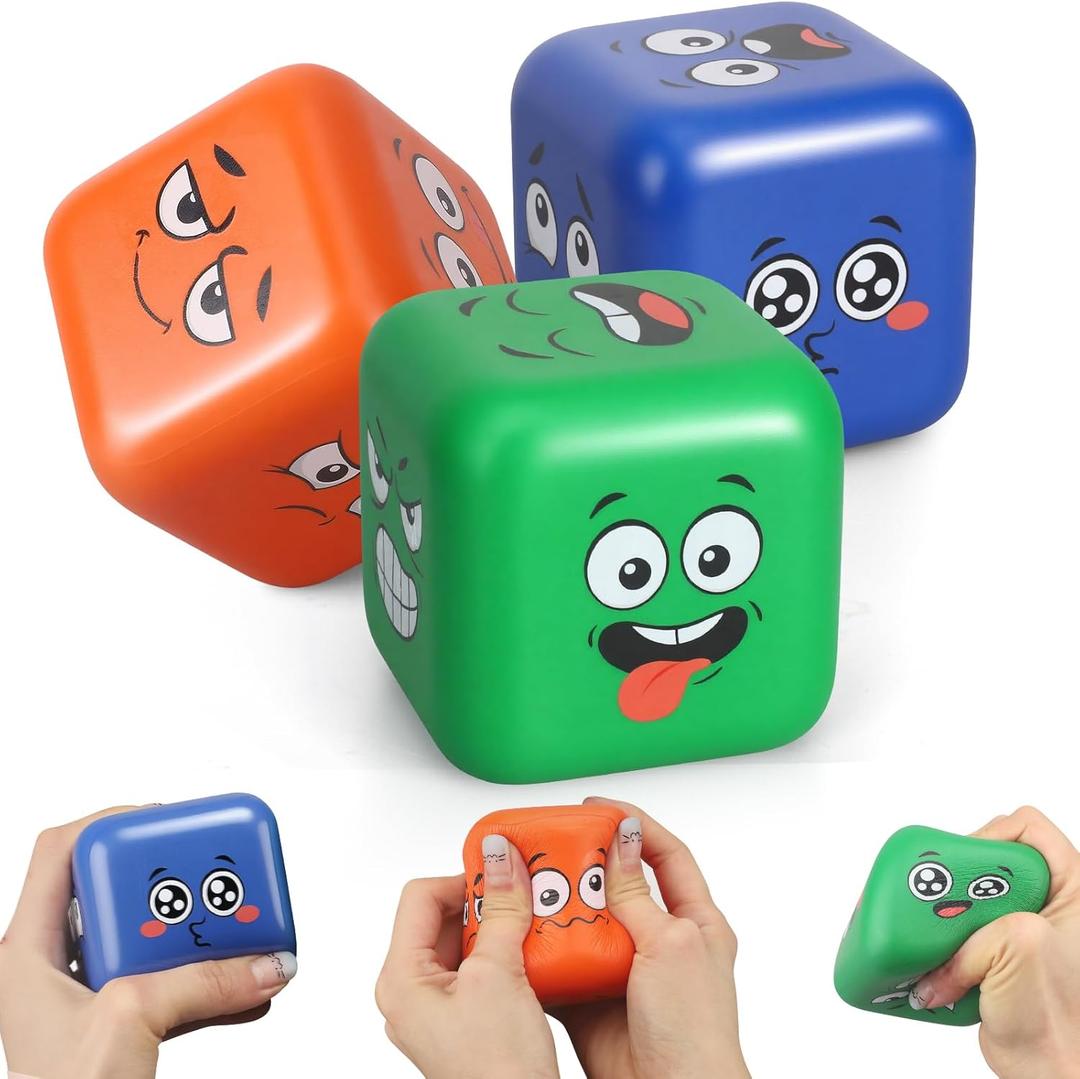 Jumbo Fidget Smile Dice, Squeeze Cube for Kids Adults, Soft Slow Rising PU Toy with 6 Smile Face for Stress Relief, Faimly Board Game Dice Toys for Party, 2.75 Inch