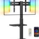 Perlegear Floor TV Stand with LED Light for 32-75" TVs, Tall TV Stand with Swivel and Tilt, 12 Height Levels TV Mount Stand, Solid Wood Base up to 110 lbs for Living Room, Max VESA 600x400mm, PGFS21B (Black)