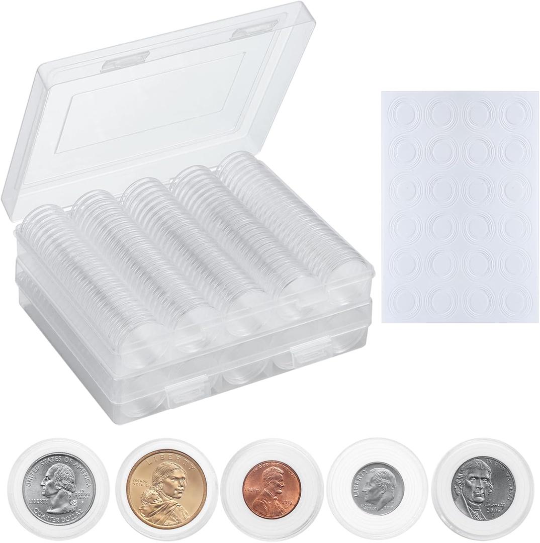 MUQING 240 PCS 30mm Plastic Coin Capsule Holder, 5 Sizes Protect Gasket Coin Case for Collectors, Round Coin Collecting Supplies with Storage Box