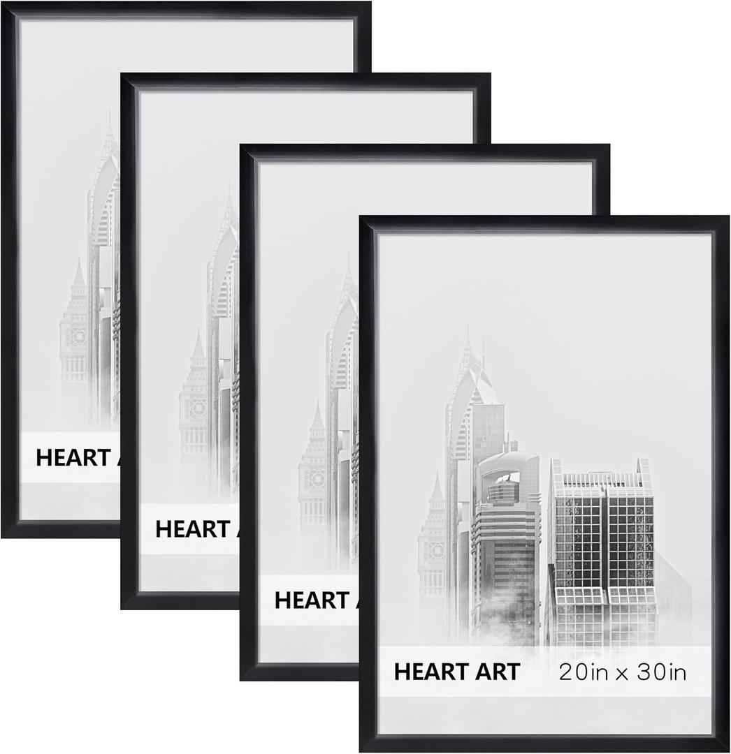HEART ART 20x30 Poster Frames Without Mat Set of 4, Black, 20x30-4 pack