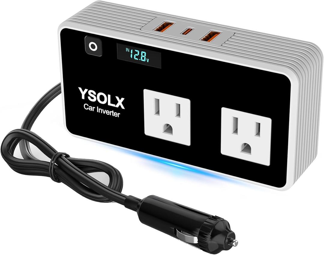 300W Car Power Inverters for Vehicles, YSOLX Car Inverter 12V to 110V with 3 USB Fast Charger and Car Plug Adapter Outlet for Laptop Computer Charger (white)