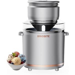 BRIOBITE 1.1 Quart Ice Cream Maker Electric Ice Cream Machine for Gelato, Milkshakes & Sorbet,Perfect for 2-3 Servings, Easy to Use & Clean,Silver