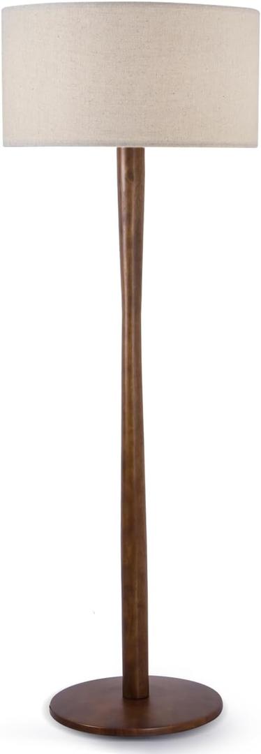 62" Tall Rustic Wood Floor Lamp for Living Room, Farmhouse Walnut Wood Floor Lamps with Linen Shade, UL Listed Standing Lamps with Wooden Base for Bedroom, Corner, Living Room, Office, Beige Shade
