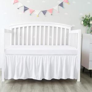 Crib Bed Skirt 28 x 52 with 14 Drop Pleated Dust Ruffle for Baby Boys Girls Elastic Adjustable Fit Toddler Bedskirt Easy On/Off Soft Nursery Standard Crib Bedding Skirts Solid White Crib Skirt
