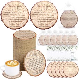 100 Sets Wedding Favors for Guests Cork Coasters Bulk Thank You Cards Organza Bags Wood Coaster Rustic Wedding Gift Bridal Shower Party Favors (Brown)