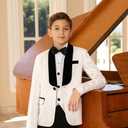 SWOTGdoby Boys 3 Pieces Suit Slim Fit Jacquard Tuxedo Formal Shawl Collar Jacket Vest Pants Ring Bearer Outfit Wedding Prom, Size 150