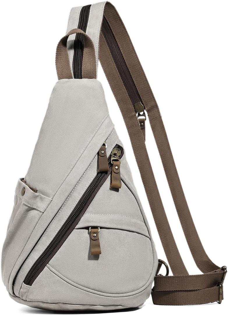 KL928 Canvas Sling Bag - Small Crossbody Backpack Shoulder Casual Daypack Rucksack for Men Women(Large Version) (Canvas-leaden)