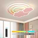 LED Pink Ceiling Light Modern Cartoon Children's Room Dimmable Ceiling Light with Remote Control Nordic Children's Room Blue Cloud Rainbow Night Light for Bedroom Baby Room Boys Girls Room