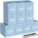 13x13x13 storage cube bins (Set of 10) Fabric storage cubes with 10 Labels Window Cards & a Pen, storage cubes 13x13, Collapsible 13 inch cube storage bins, Cubby Organizer Boxes, Pastel Blue