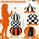 Briwooody 16.9 Inch Stacked Resin Pumpkin Decor, 3 Layers Halloween Artificial Fake Pumpkin Tower, Black White Checkered Orange Striped Halloween Autumn Decoration for Outdoor Indoor Porch Home Party