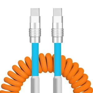 Curly Chubby New Spring Charge Cable Spiral Braid Fast Charging Cable Phones Tablet Coiled USB C Charger Cable Cord USB-C to USB A Cable, Yellow+Light Blue+White, Type-C to Type-C, 2.29FT-3.6FT