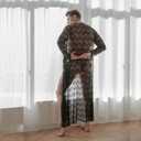 Mens Robes Lightweight Mesh Lingerie Transparent Sleepwear Ultra thin Pajamas Suit Nightgown Robe for Men (Black)