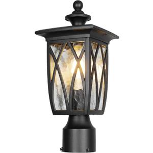 Outdoor Post Lights Lamp Post Light Fixture, 15'' Pole Lantern with E26 Base 60W Max & Waterproof Aluminum Housing Plus Water Ripple Glass,Fence Post Deck Lighting for Garden, Patio, Pathway (Medium)