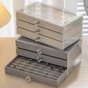 SPAKOWN Ring Box Display Holder, Clear Velvet Jewelry Storage Tray Organizer for Ring Stud Earring (Beige - 3 Drawers)