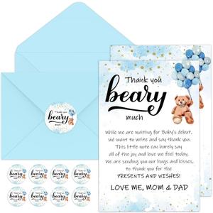 Kisston 50 Sets Bear Baby Shower Thank You Cards with 50 Envelopes and Stickers Thank You Gift Card for Baby Shower Gender Reveal Party Favor for Girl Boy(Blue) Kisston 50 Sets Bear Baby Shower Thank You Cards with 50 Envelopes and Stickers Thank You Gift Card for Baby Shower Gender Reveal Party Favor for Girl Boy(Blue)