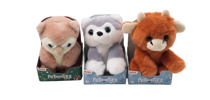 PETOOTIES 4IN PLUSH OWL, OXEN, HUSKY, 3 Pack