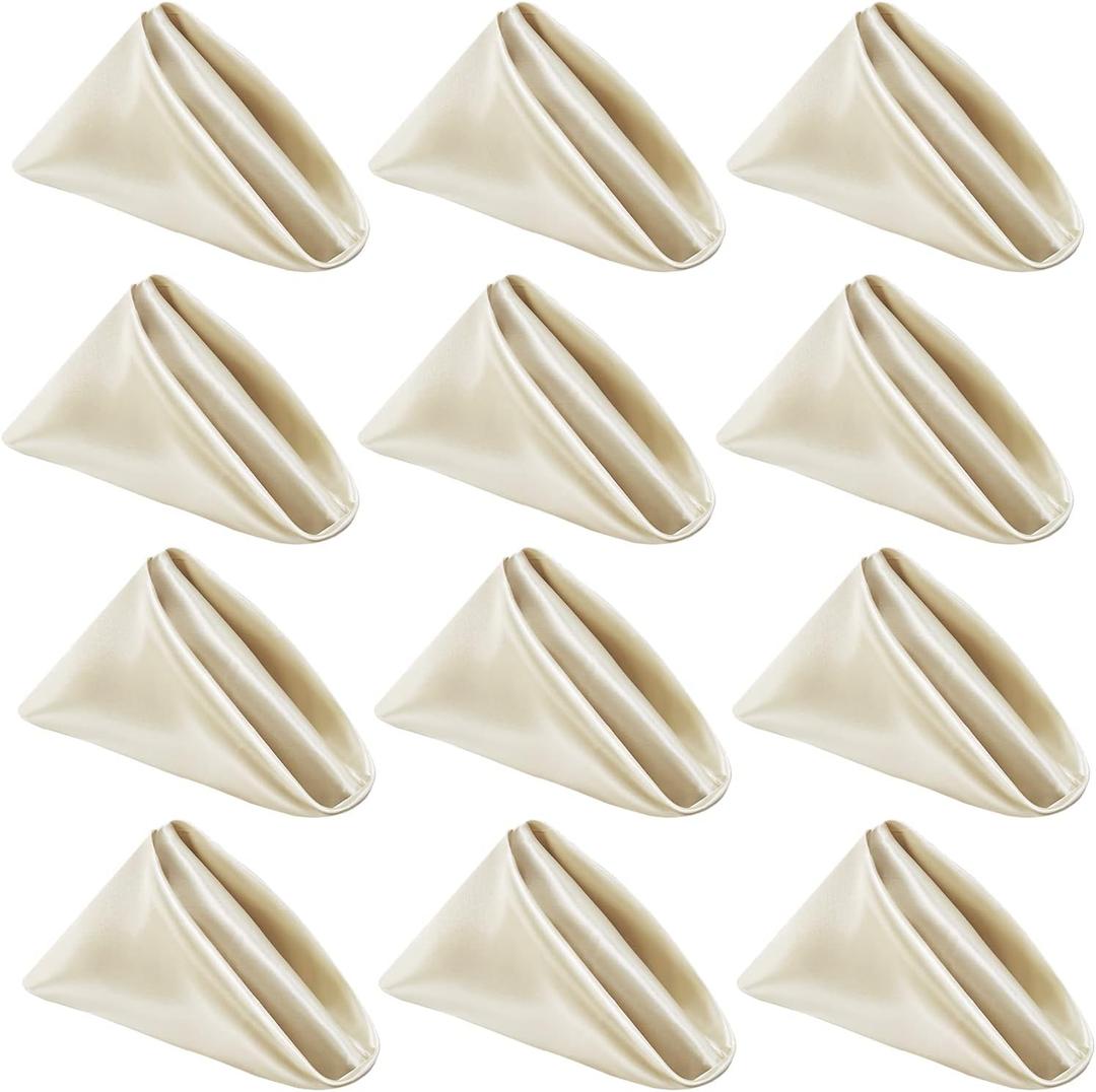 Ivory Cloth Napkins Set of 12,Satin Dinner Napkins Cloth Washable,Reusable Napkins for Everyday Use Table,Restaurant,Wedding, Fall Thanksgiving and Christmas 20" x 20",Ivory