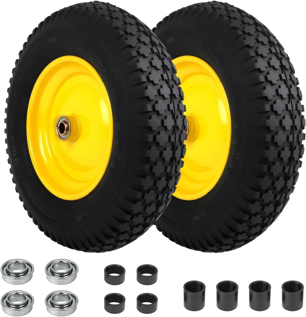 4.80/4.00-8 Pneumatic Tires, 16" Wheelbarrow Tire and Wheel 400LB Capacity, with 5/8" & 3/4" Bushing Kit, 3"-4''-6''-7" Adjustable Hub, for Garden Cart, Utility Carts, Trailers, Hand Trucks, 2 Pack