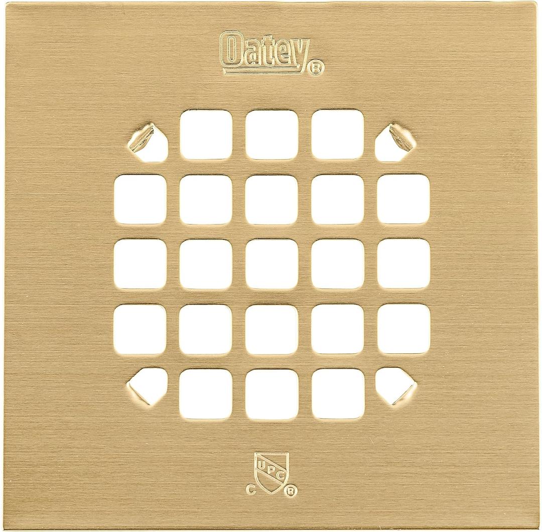 Oatey 42361 Universal 4-1/4 in. Snap-Tite Square Shower Strainer in Brushed Gold