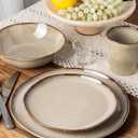 GBHOME Stoneware Dinnerware Sets for 4,12 Pieces Rustic Earthenware Plates and Bowls Set,Handmade Reactive Glaze Ceramic Plate Sets, Chip Resistant Dishes, Microwave & Dishwasher Safe,Driftwood Taupe