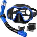 Keephigher Snorkeling Gear for Adults,Dry-Top Snorkel Mask Set with Tempered Glass,Anti-Fog & Anti-Leak Panoramic Swim Mask,Adjustable Snorkel Kit with Carry Bag for Scuba Diving,Swimming,Travel (Blue)