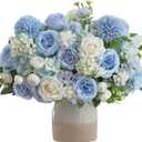8 Pcs Mixed Artificial Peony Flowers Set-4 Bouquets & 4 Stems, Blue Fake Peony Rose Hydrangea Flowers for Vase Silk Floral Arrangements for Table Centerpiece Wedding Party Bridal Decoration Home Decor