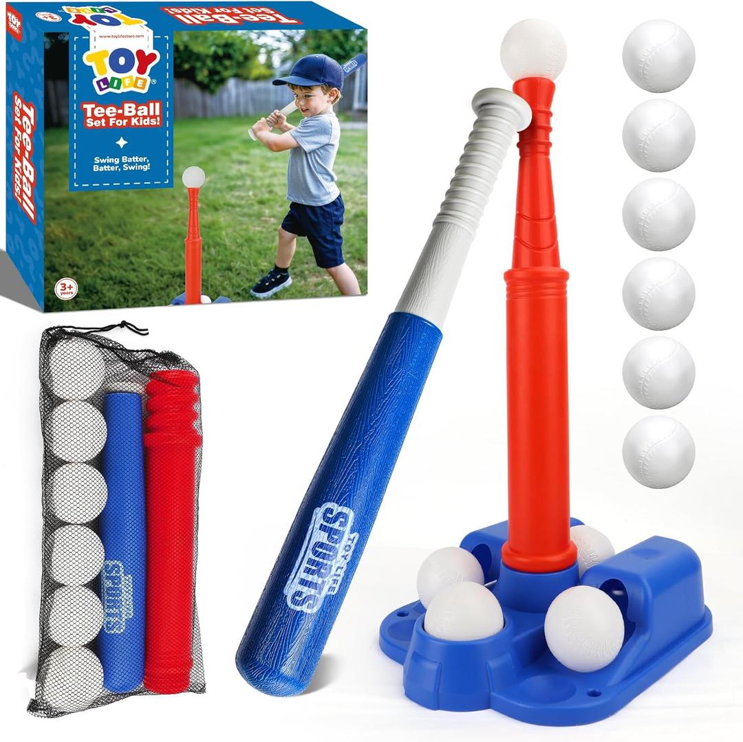 TOY Life T-Ball Set for Toddlers Ages 3-5 Kids Baseball Set with Bat, Tee and 6 Balls Outside Toys & Birthday Gift for 3, 4, 5, 6, 7, 8 Year Old Boys