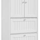 Treocho Bathroom Floor Cabinet, White Bathroom Storage Cabinet with Drawers and Adjustable Shelf, Freestanding Kitchen Pantry Cupboard with 2 Doors for Living Room