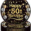 50Pcs 50th Birthday Party Paper Plates,9inch Disposable Black and Gold Dessert Party Plates Party Decorations for Men Woman 50th Happy Birthday Wedding Party Supplies