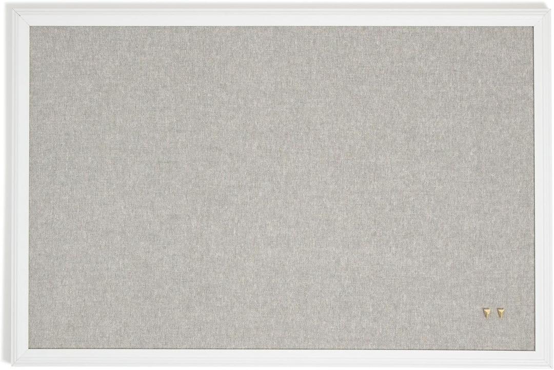 U Brands Farmhouse Large Bulletin Board 20 x 30 Inch Linen Fabric Pin Board, White Wood Style Frame, Wall Message Center & Vision Board for Farmhouse Decor, Home Office, Classroom, Includes Push Pins