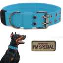 Tactical Dog Collar Military Adjustable Dog Collars Soft Nylon Training Collar with Patch Heavy Duty Metal Buckle Collars for Medium Large Dogs (Blue, XL)