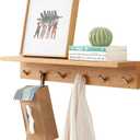 Wall Hooks with Shelf Oak Wood Coat Rack Shelf Wall Mounted, Entryway Shelves with 6 Metal Hangers for Clothes Hats Towel for Bathroom, Bedroom, Living Room (Natural, 27.5 inches)